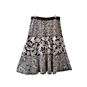 NICAYA Black White Print Maxi Skirt Plus Sz 2x Stretchy Knit Long Leaves A-Line
